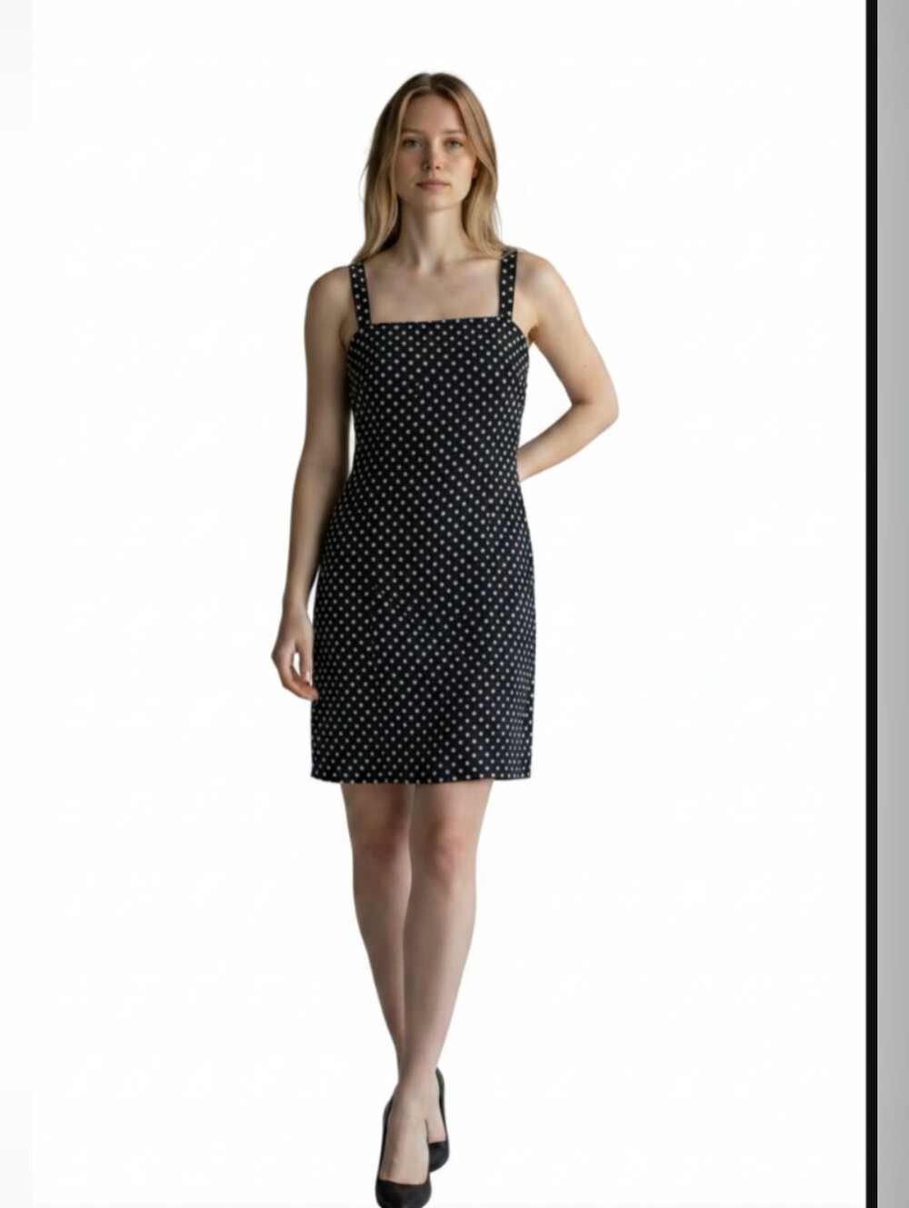 NWOT! TAHARI! RICH BLACK WITH WHITE POLKA DOTS, SLEEVELESS SHEATH DRESS! SZ 14